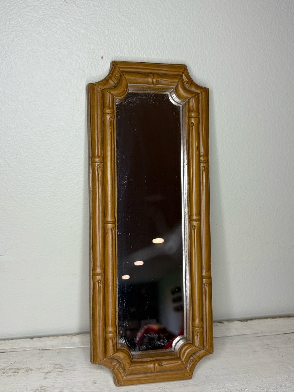 1970s Homco Faux Bamboo Wood, Brown Rectangular Mirror, Made in USA, Wall Hangin